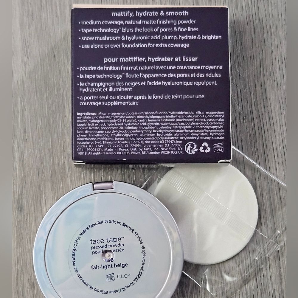 TARTE FACE TAPE Pressed Powder In Fair Light Beige 16B 8.3g NEW IN BOX W PUFF - Picture 4 of 16